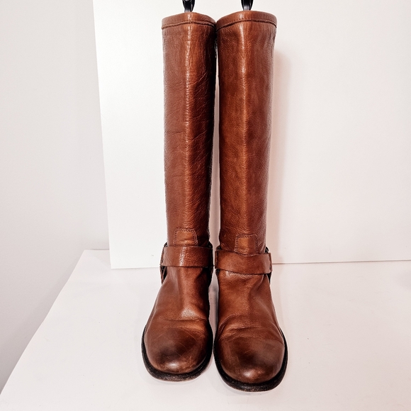 Frye Phillip Harness Tan Leather Full Zip Tall Riding Boot Size 8 - Picture 5 of 14